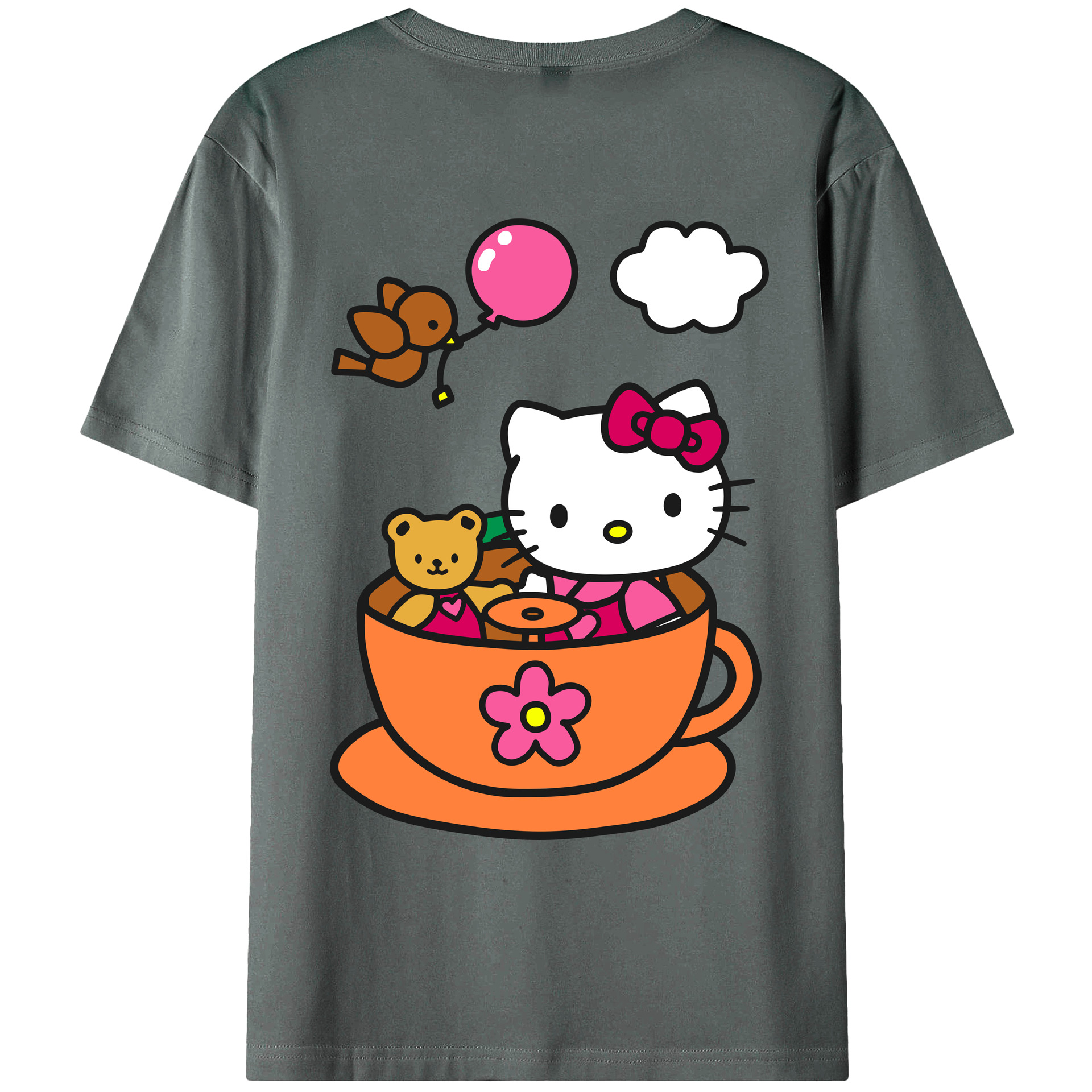 （画像用） Hello Kitty ハローキティ 綿100％ メンズ半袖Tシャツ（バックプリント） 通気性